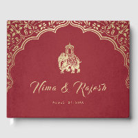 Indiase bruiloft uitnodiging, rood, goud, ganesha