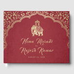 Indiase bruiloft uitnodiging, rood, goud, ganesha gastenboek<br><div class="desc">Indian Wedding Invitation,  Red,  Gold,  Ganesha Gastenboek Mooie en elegante bruiloft uitnodiging Vier liefde in zijn puurste vorm met uitnodigingen die de elegantie van uw vereniging weerspiegelen. Bestel vandaag nog uw elegante Wedding GuestBook en zet het podium voor een feest dat net zo tijdloos is als uw liefde.</div>