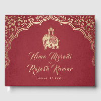 Indiase bruiloft uitnodiging, rood, goud, ganesha