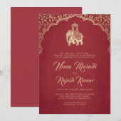 Indiase bruiloft uitnodiging, rood, goud, ganesha kaart (Voorkant / Achterkant)