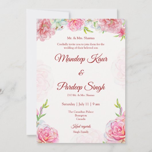 Indiase bruiloft uitnodiging Sikh bruiloft uitnodi (Achterkant)