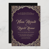 Indiase bruiloft uitnodiging, zwart, goud Lijst Kaart (Voorkant / Achterkant)