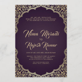 Indiase bruiloft uitnodiging, zwart, goud Lijst Kaart