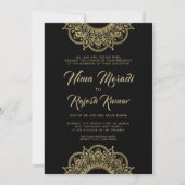 Indiase bruiloft uitnodiging, zwart, goud, mandala kaart (Voorkant)