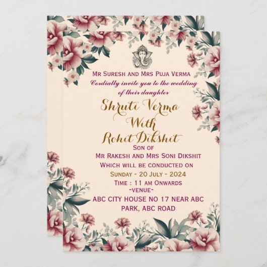 Indiase bruiloft uitnodigingen (Voorkant / Achterkant)