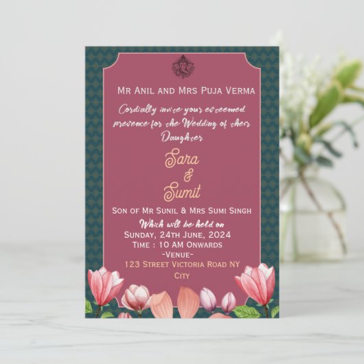 Indiase bruiloft uitnodigingen (Staand voorkant)