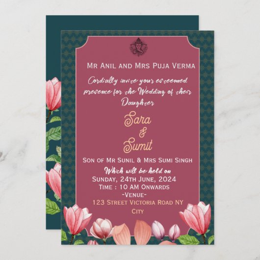 Indiase bruiloft uitnodigingen (Voorkant / Achterkant)