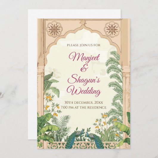 Indiase bruiloft uitnodigingen & Hindoe trouwkaart (Voorkant / Achterkant)
