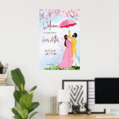 Indiase bruiloft welkom teken paar met paraplu poster (Thuiskantoor)