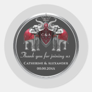 Indiase bruiloft zilveren olifanten koninklijke kr ronde sticker