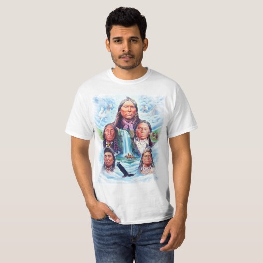 Indiase Chiefs Native Americans Mannen Witte Waard T-shirt (Voorkant volledig)