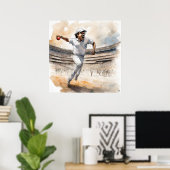 Indiase cricketspeler - Archief cricketprint Poster (Thuiskantoor)