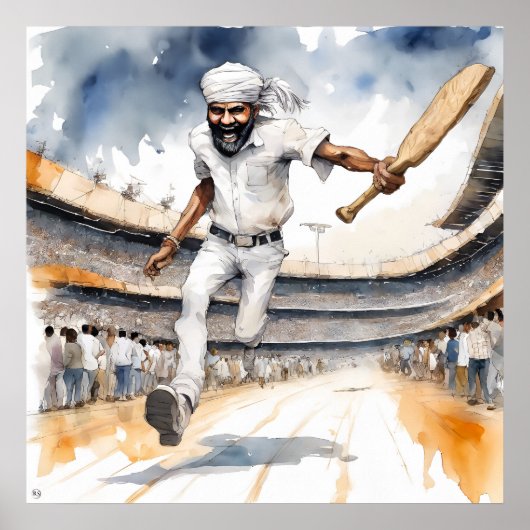 Indiase cricketspeler - Archief cricketprint Poster (Voorkant)
