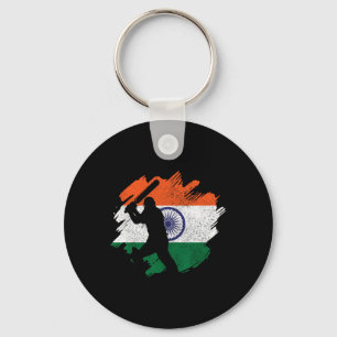 Indiase Cricketspeler Vintage Indiase Vlag Sleutelhanger