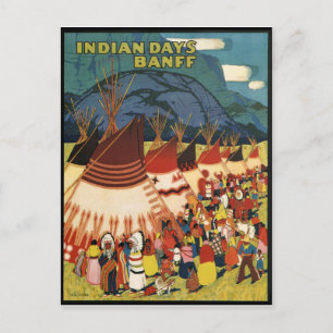 Indiase dagen, Native Americans, Banff, vintage Briefkaart