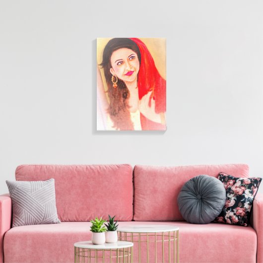 Indiase Dame schilderij Canvas Afdruk (Insitu (Woonkamer))