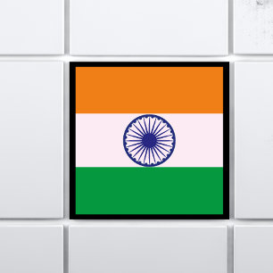Indiase driekleurige vlag "Tiranga" met grens Tegeltje