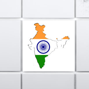 Indiase driekleurige vlag "Tiranga" op India kaart Tegeltje