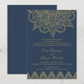 Indiase Elegante Marine Gouden Mehndi Hindoe bruil Kaart (Voorkant / Achterkant)