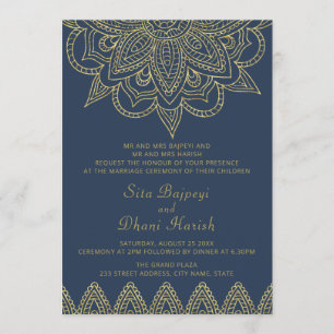 Indiase Elegante Marine Gouden Mehndi Hindoe bruil Kaart
