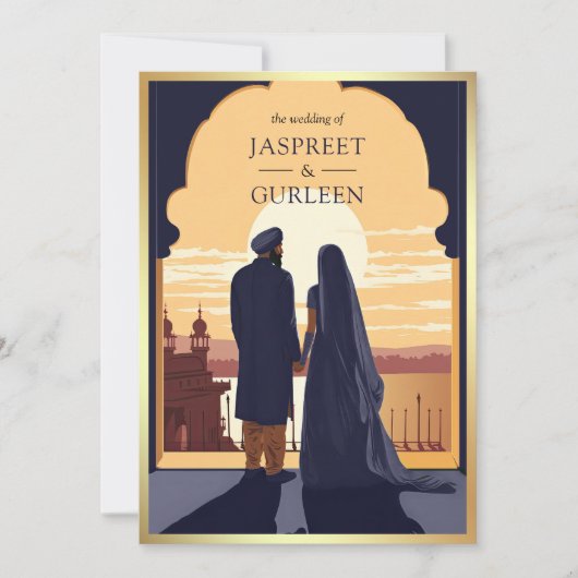 Indiase Etnische Marine Blauwe Anand Karaj Sikh Br Kaart (Voorkant)