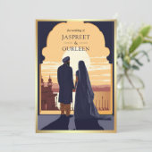 Indiase Etnische Marine Blauwe Anand Karaj Sikh Br Kaart (Staand voorkant)