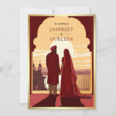 Indiase etnische rode Anand Karaj Sikh bruiloft Kaart (Voorkant)