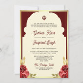 Indiase etnische rode Anand Karaj Sikh bruiloft Kaart (Achterkant)