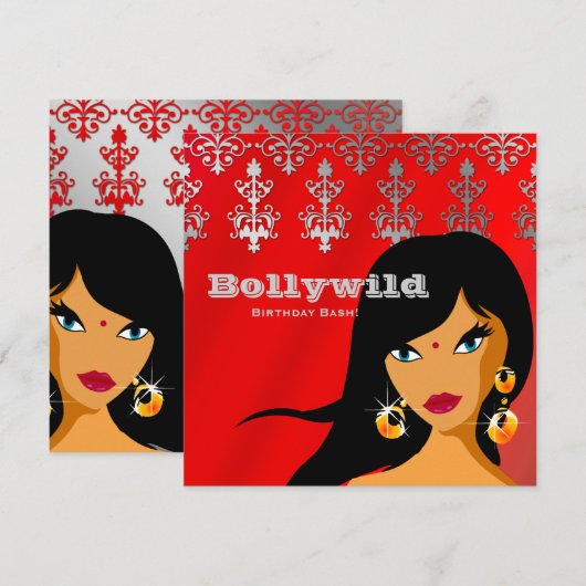 Indiase feestuitnodiging Zilver Rode Bindi Kaart (Voorkant / Achterkant)