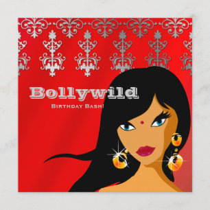 Indiase feestuitnodiging Zilver Rode Bindi Kaart