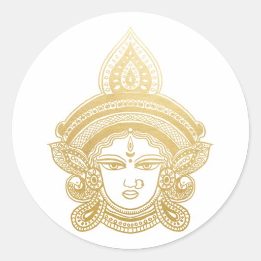 Indiase Festival Durga Maa Hindu God Gold Ronde Sticker (Voorkant)