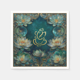 Indiase Ganesh Green Gold traditionele Lotus bruil Servet