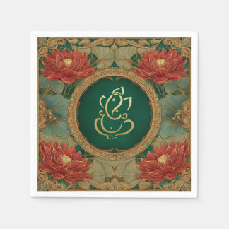 Indiase Ganesh Green Gold traditionele Lotus bruil Servet