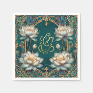 Indiase Ganesh Green Gold traditionele Lotus bruil Servet
