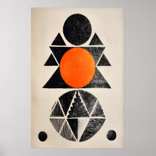 Indiase geometrische wandkunst oranje en zwarte vo poster