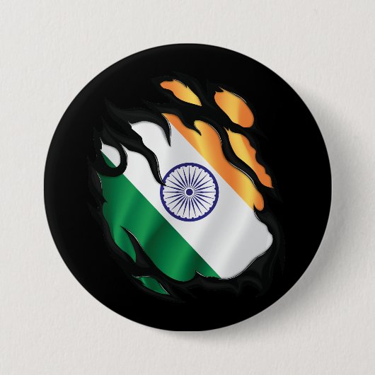 Indiase Gescheurde Vlag Ronde Button 7,6 Cm (Voorkant)