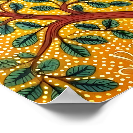 Indiase Gond Art Peacock Geel | Kunst van India Poster (Hoek)