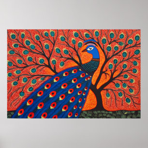 Indiase Gond Art Peacock   Kunst van India Poster