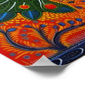 Indiase Gond Art Peacock Sinaasappel | Kunst van I Poster (Hoek)