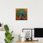 Indiase Gond Art Peacock Sinaasappel | Kunst van I Poster (Thuiskantoor)