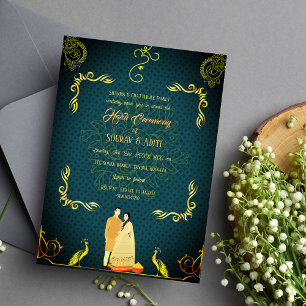Indiase Haldi-ceremonie Hindoe-koppel Goudkleurig Kaart