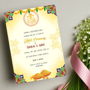 Indiase Haldi-ceremonie Hindoe-koppel Mooie Kaart