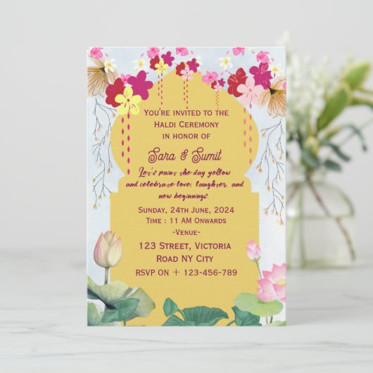 Indiase Haldi Ceremonie Uitnodigingen (Staand voorkant)