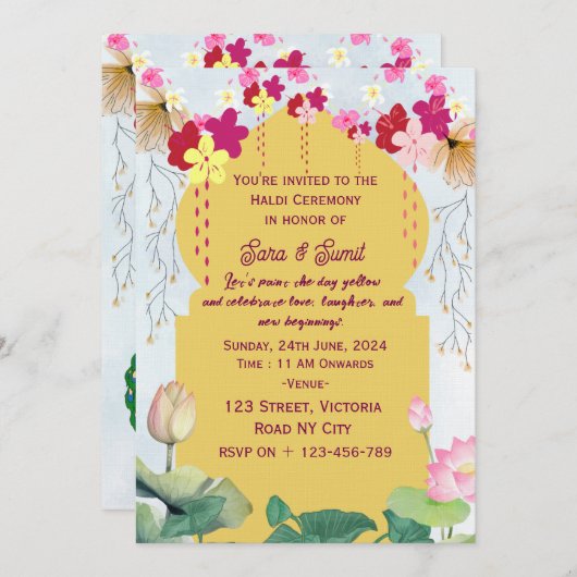Indiase Haldi Ceremonie Uitnodigingen (Voorkant / Achterkant)