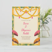 Indiase Haldi-uitnodiging | Goudsbloem Gele Kaart (Staand voorkant)