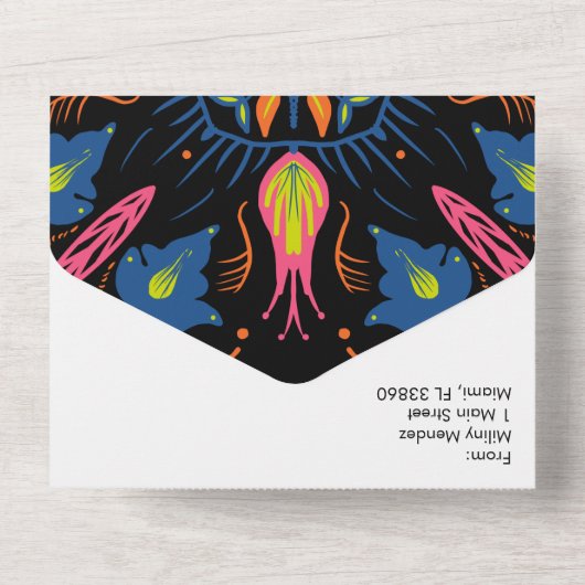 Indiase Hand getrokken Bloemen Olifant Medallion All In One Uitnodiging (Achterkant)