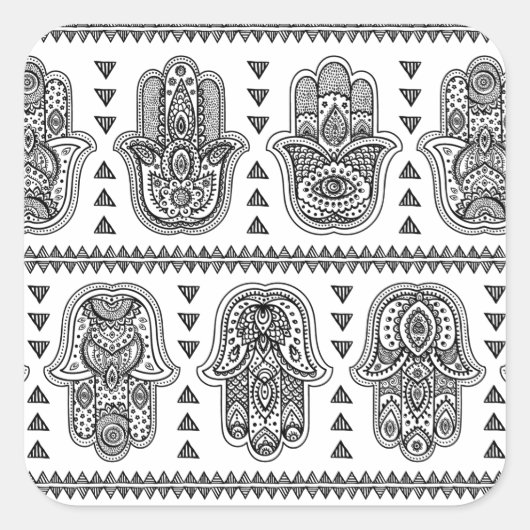 Indiase hand getrokken hamsa doedel vierkante sticker (Voorkant)