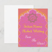 Indiase henna mehndi bruiloft save the date (Voorkant / Achterkant)