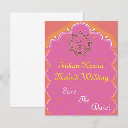 Indiase henna mehndi bruiloft save the date (Voorkant / Achterkant)