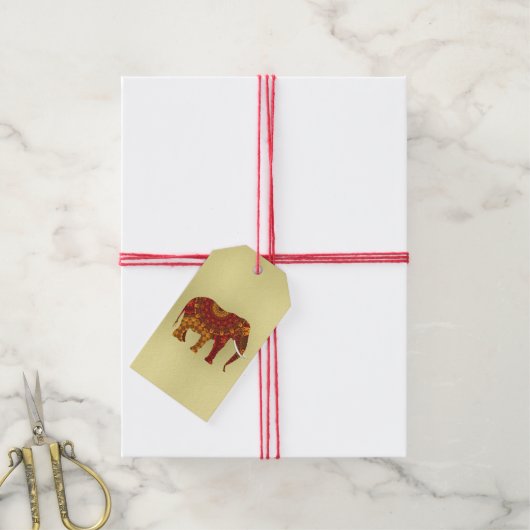 Indiase henna olifant ontwerp cadeaulabel (Met Touw)
